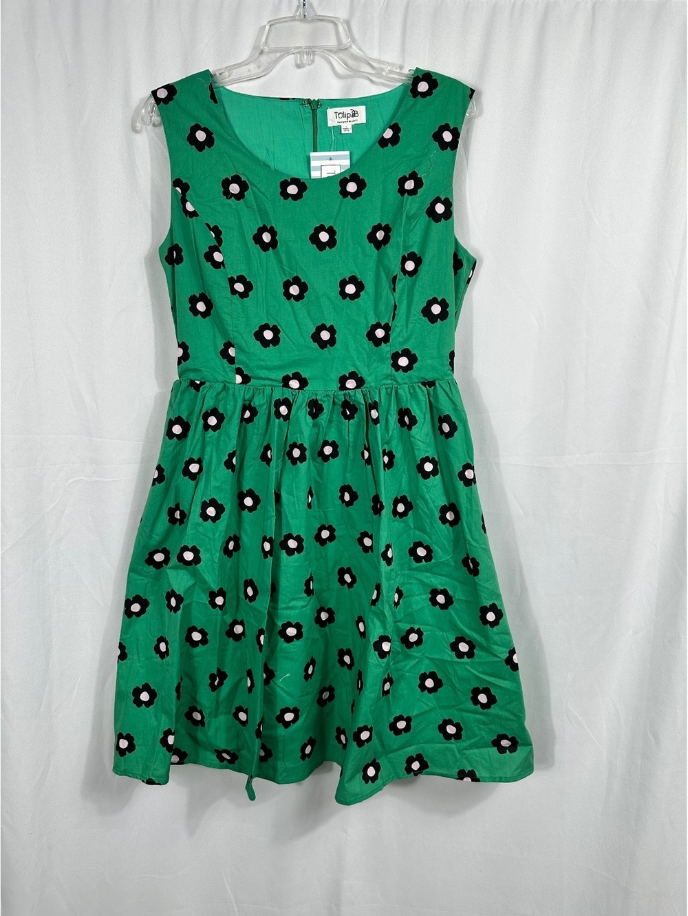 Tulip B Green Floral Sleeveless Dress with Pockets Size Large
